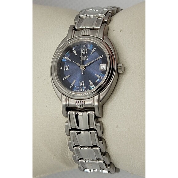 Unisex Cross Round Blue Dial Silver Tone Case Bracelet Band Watch LW10F 02 main image 6